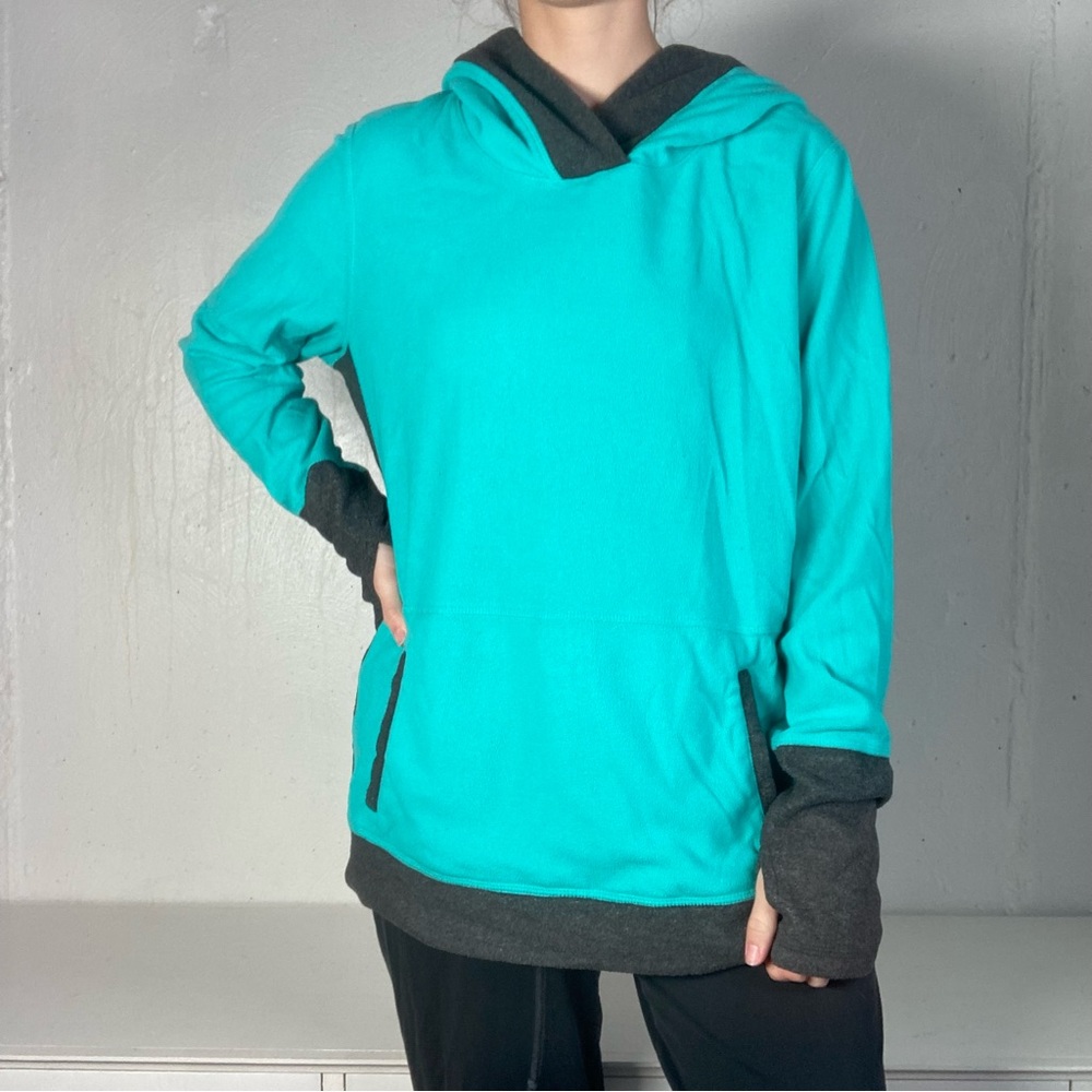Bright Teal + Gray Fleece Hooded Sweatshirt